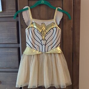 Gold and White Kids Wonder Woman Costume Dress
